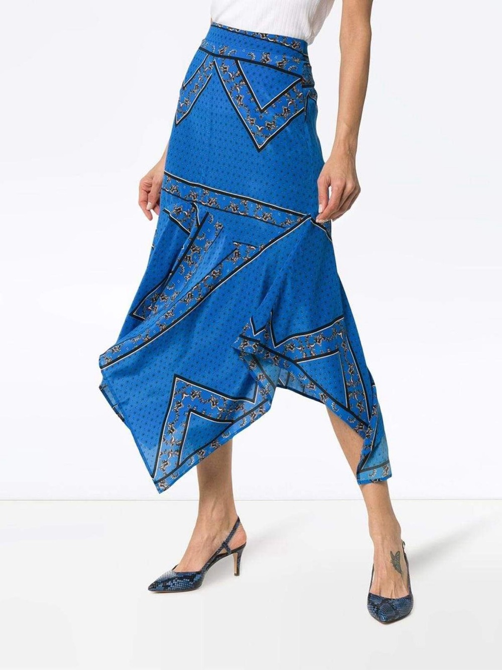 100%  Silk Ganni Blue Printed Asymmetric skirt
